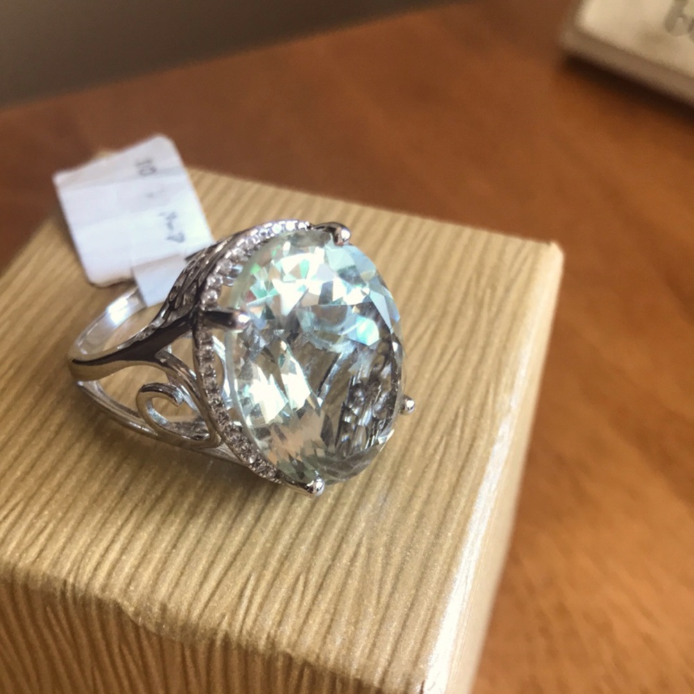 Green Prasiolite Rhodium Over Silver Ring 18.67ctw